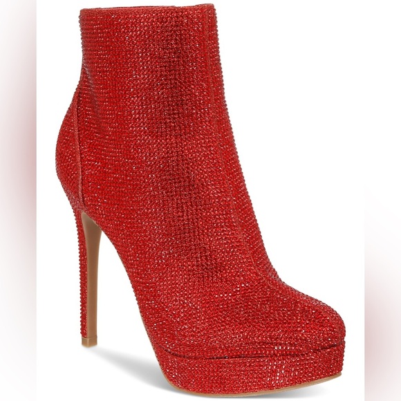Thalia Sodi Shoes - Thalia Sodi Women's Chiara Platform Dress Booties Red Lurex Glitter Ankle Boots